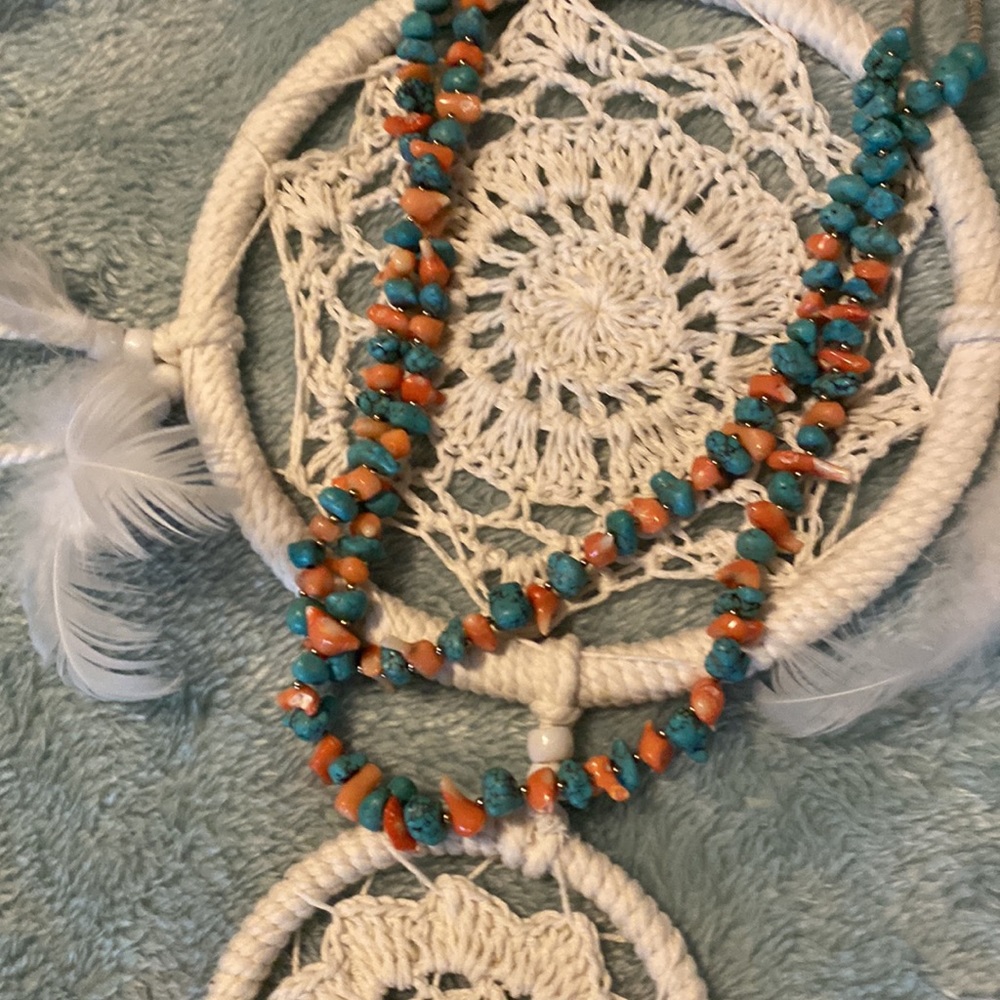 Native American double strand coral and block turquoise nuggets necklace